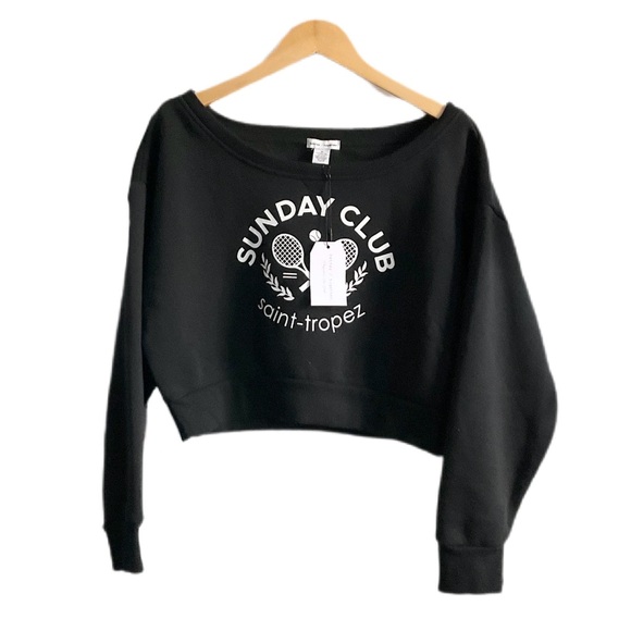 Saint-Tropez Sunday Club Cropped Boatneck Sweatshirt, M - Picture 1 of 5